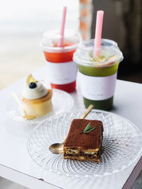 Close-up of dessert in plate on table