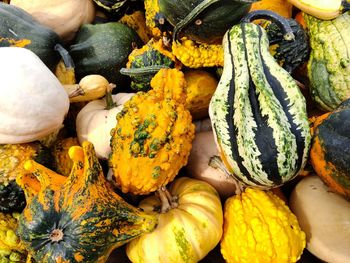 High angle view of pumpkins for sale at market stall