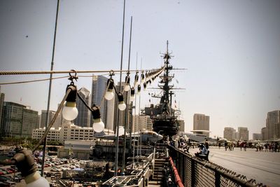 Panoramic view of city buildings against clear sky