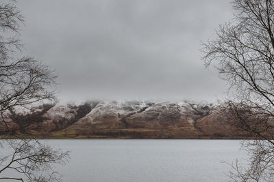 Scenic view of lake against cloudy sky