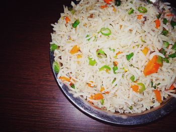 High angle view of food in bowl on table