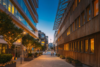 Buildings in city at night