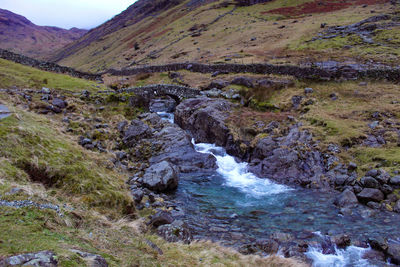 Scenic view of stream flowing through rocks