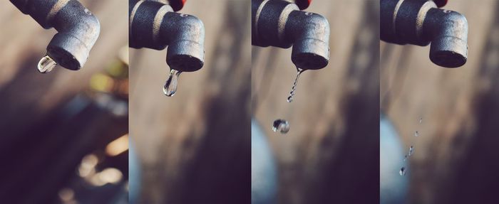 Collage of water drops falling from faucets