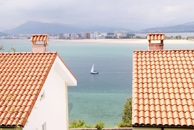 Town with sea in background