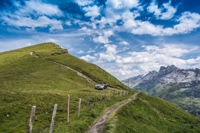 The wandertrail horizontweg from alpen tower to engstlenalp, along gental, switzerland