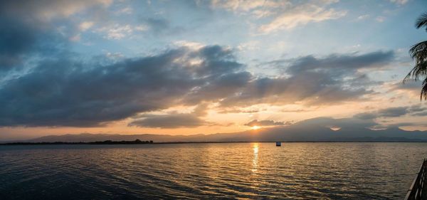 Scenic view of sea against dramatic sky