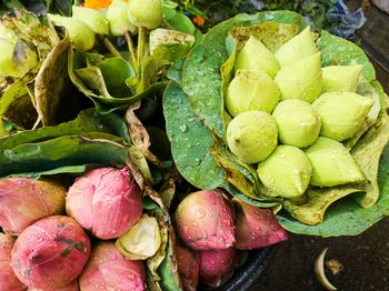 High angle view of vegetables for sale in market