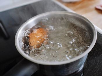 Close-up of boiling egg