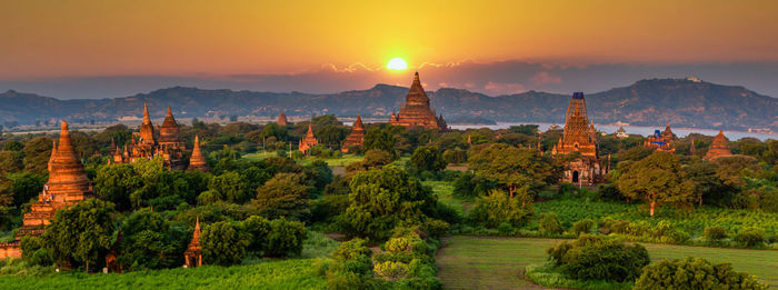 Ancient temple archeology in bagan after sunset, myanmar temples in the bagan, myanmar, burmar.