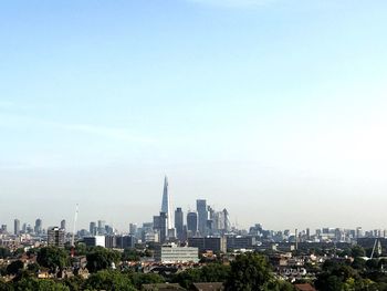 Cityscape against clear sky