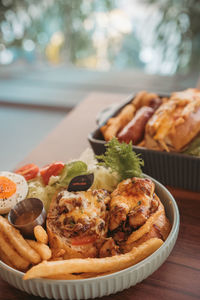 Close-up of food in plate on table