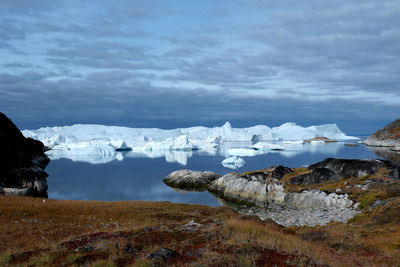 Scenic view of frozen lake against sky