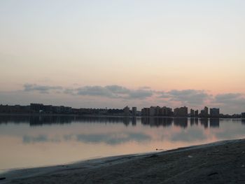 Scenic view of lake against sky during sunset