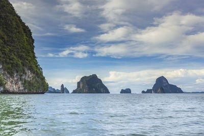 The sea, the mountains in phang nga bay, phangnga thailand.