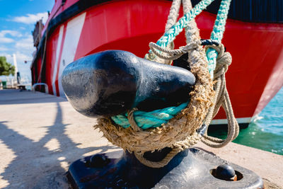 Close-up of rope on boat