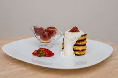 Close-up of dessert in plate on table