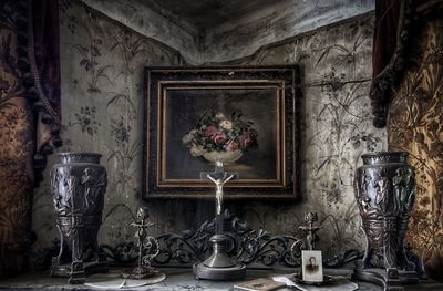 Potted plants on table at home