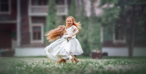 Woman wearing mask on grass