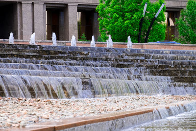 Fountain against building