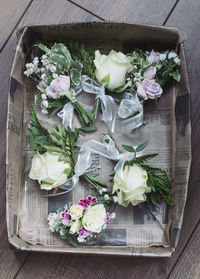 High angle view of flower bouquet on table