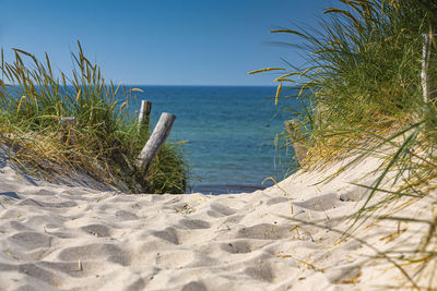 Scenic view of sea against clear sky