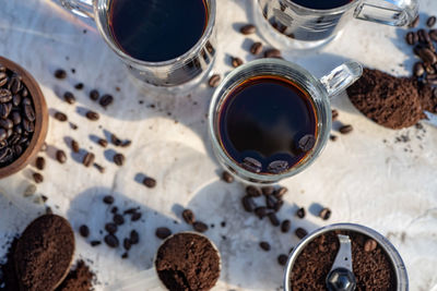 High angle view of coffee beans on table