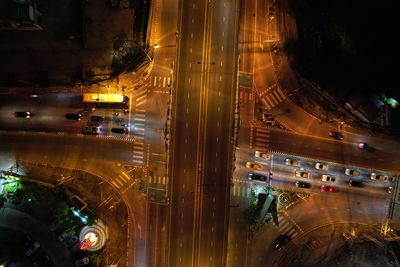 High angle view of illuminated city at night