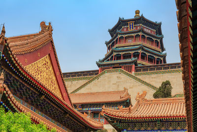 Low angle view of temple against sky