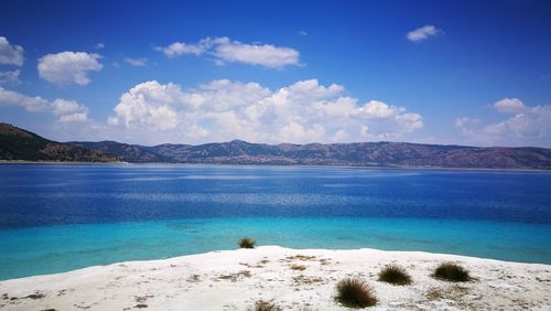 Scenic view of sea against blue sky