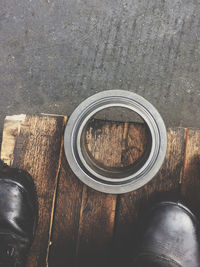 High angle view of drink on table