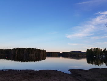 Scenic view of lake against blue sky