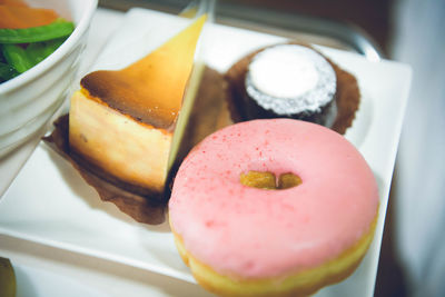 High angle view of dessert in plate on table