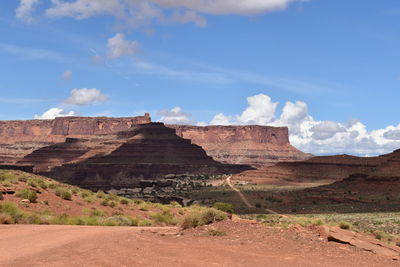 Rock formations on landscape against sky