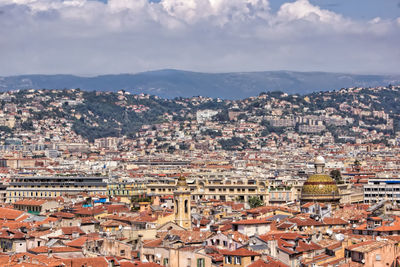 High angle view of townscape against sky