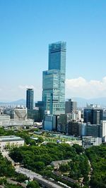 Modern buildings against blue sky