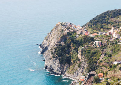 High angle view of sea against clear sky