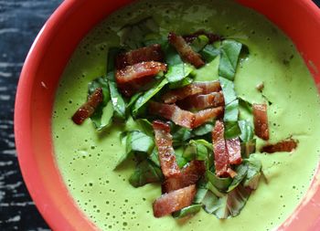 Directly above shot of soup in bowl