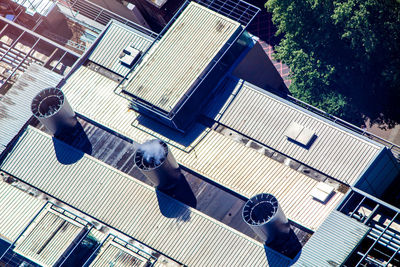 High angle view of building by tree