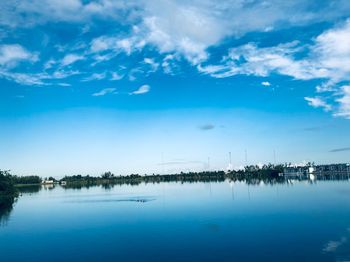 Scenic view of sea against blue sky