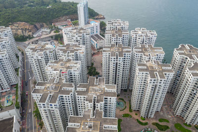 High angle view of buildings in city