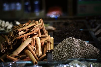 Close-up of stack of firewood