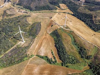 High angle view of road passing through land