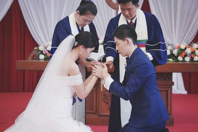 Bride and groom during wedding ceremony