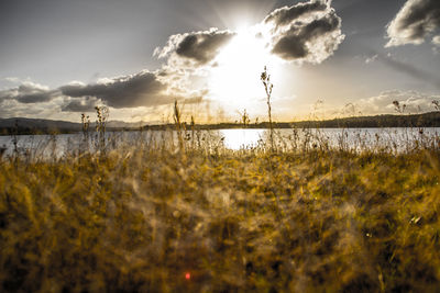 Scenic view of lake against sky during sunset