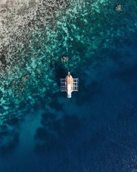 High angle view of men swimming in sea