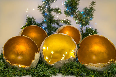 Close-up of christmas decorations on tree