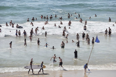 High angle view of people at beach