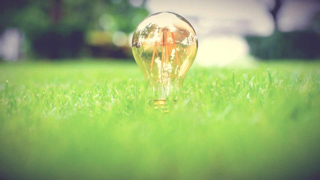 green, light, grass, yellow, plant, macro photography, reflection, sunlight, nature, selective focus, no people, close-up, field, lighting, single object, light bulb, lawn, environmental conservation, environment, outdoors, sphere, lighting equipment, filament, glass, fragility, illuminated, land, surface level, day, water
