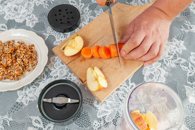 High angle view of breakfast on table